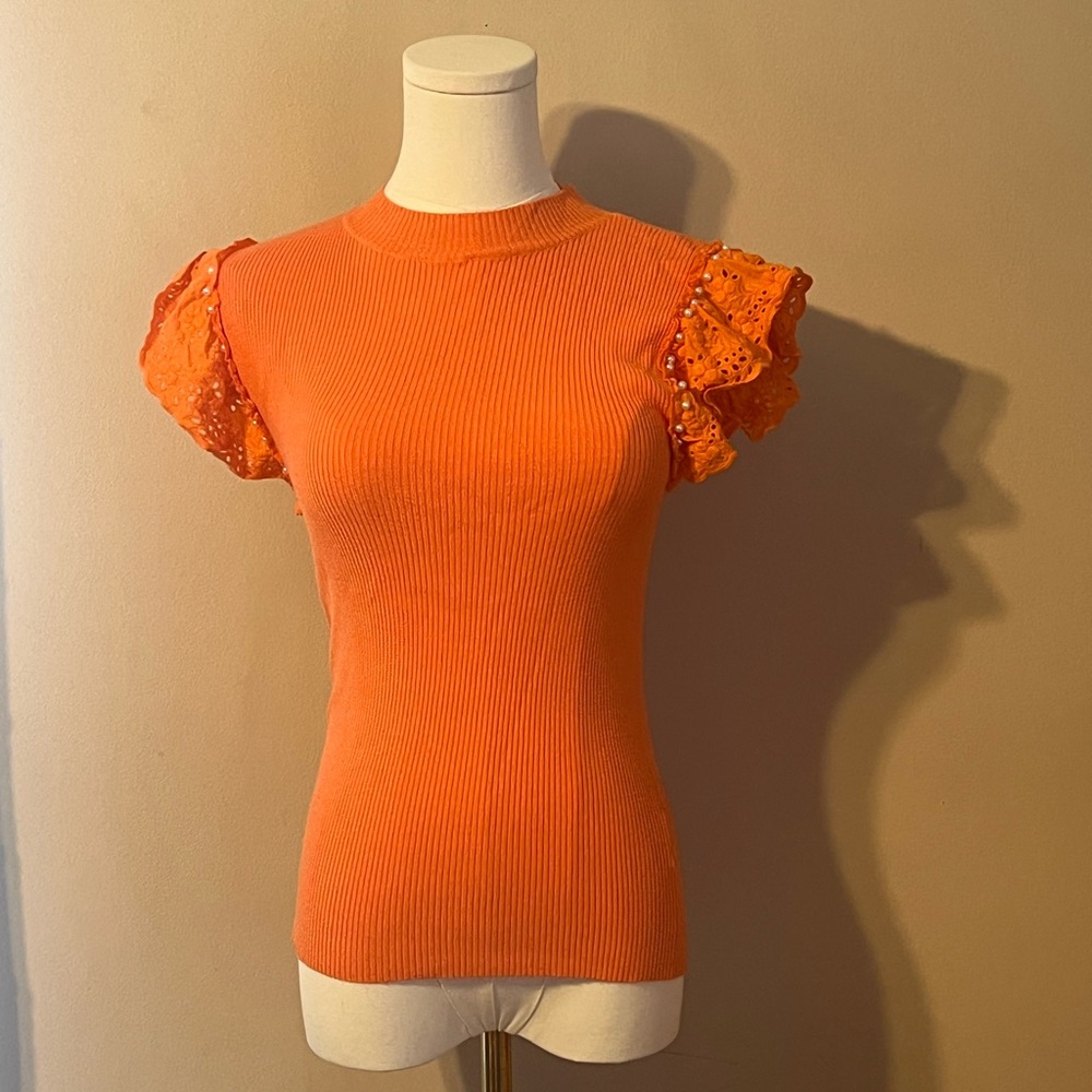 On Twelfth Orange Ruffle Sleeve Top